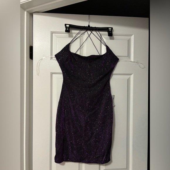Sparkly purple/ rhinestone cocktail dress size large (fits like a medium! - Picture 1 of 4